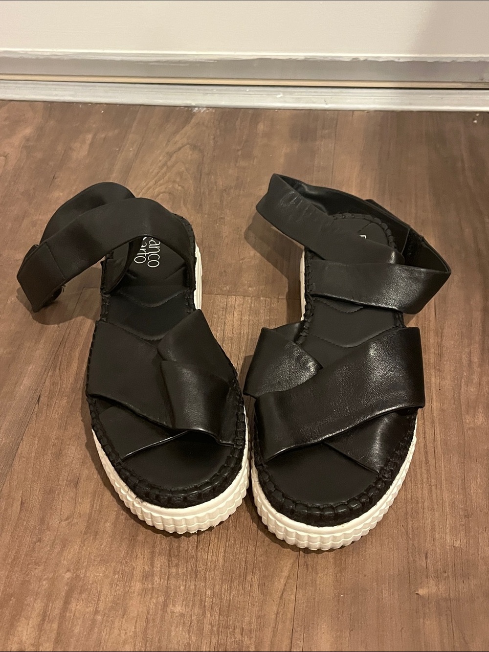 Franco Sarto Black Leather Platform Sandals with White Sole